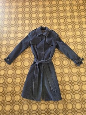 Women’s Navy Corduroy Trench Coat with Belt